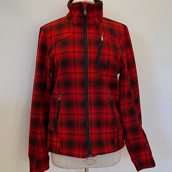 Spyder Jacket / Red Black Plaid / Mid -Weight / Quilted Lining / Zippers /Mens S - Picture 5 of 16